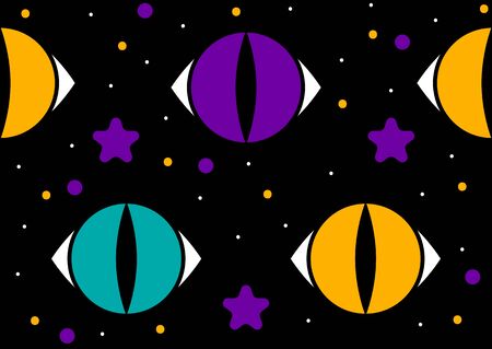 Glowing in night sky eyes of cats. Fabulous background. Seamless pattern with stars. - Stock vectorのイラスト素材