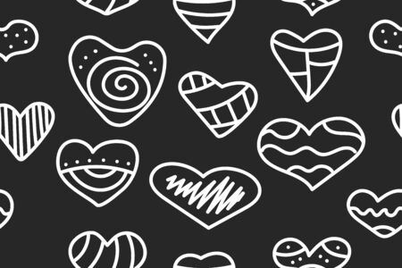 Seamless hipster black and white pattern with doodle hearts. Abstract background to valentines day - set hand drawn hearts. Vector stokのイラスト素材
