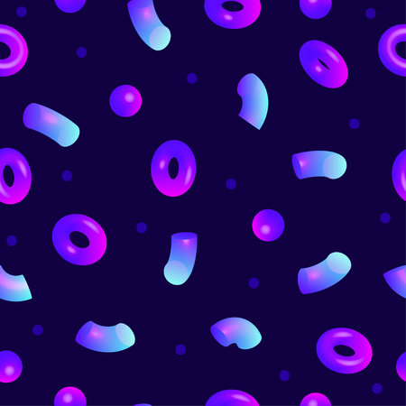Seamless geometric 3D pattern in style of Memphis. Abstract modern hipster banner with volumetric shapes. Vector illustrationのイラスト素材