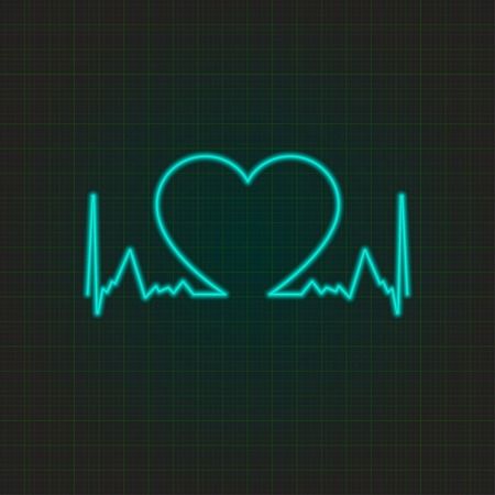 Neon cardiogram with heart. Heart rhythm. Vector illustration.
のイラスト素材
