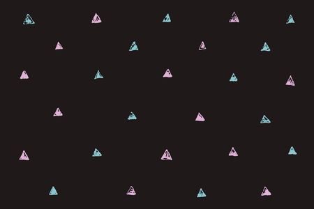 Pink and blue triangle on black background. Abstract backdrop, seamless pattern with hand drawn triangle. Print,  paper wrapping. Vector illustrationのイラスト素材