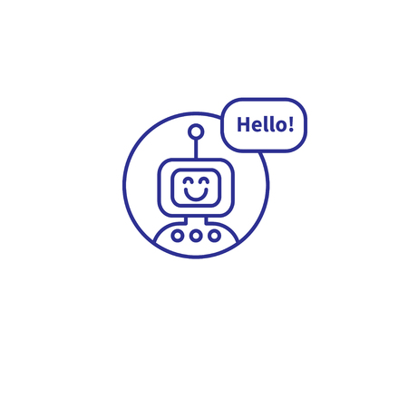 Assistant robot android. Line icon character cartoon bot, chat bot, alien, astronaut with antenna in circle. Vector illustrationのイラスト素材