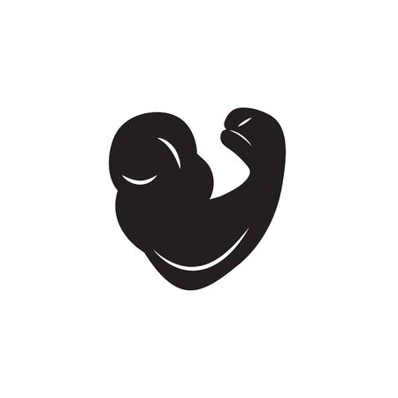 Bodybuilder bicep. Bodybuilding icon athletic, bent hand, silhouette of muscle man. Vector illustration.のイラスト素材