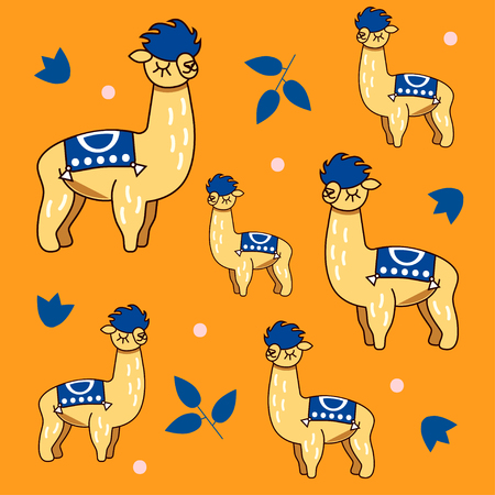 Seamless pattern with Alpaca. Cartoon character llama Vector illustrationのイラスト素材