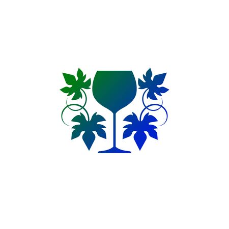 Sommelier icon. Glass of wine with grape leaf. Menu element for cafe, restaurant. Vector illustrationのイラスト素材