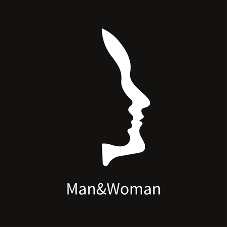 Two abstract profile of male and female. Silhouette icon of man and woman, family therapy, icon for psychologist vector illustration.のイラスト素材