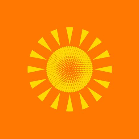 Yellow summer sun isolated on orange background. Vector illustrationのイラスト素材