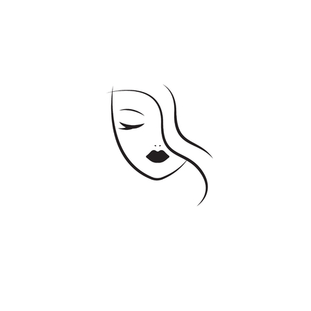 Stylized face of woman. Linear female head with closed eyes, beauty salon icon. Vector illustrationのイラスト素材