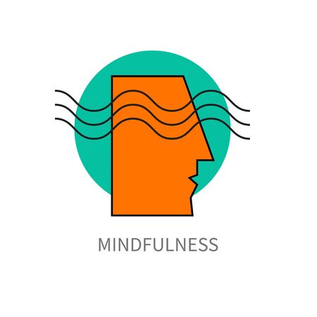 Mindfulness. Icon head of man with wave, psychology, imagination, mind, brainstorm Vector illustrationのイラスト素材
