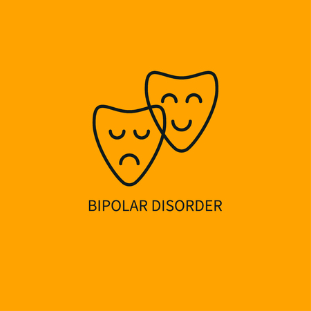 Bipolar disorder icon. Smiling and sad masks. Vector illustrationのイラスト素材