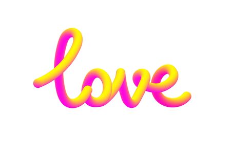 Word love, color gradient neon lettering, valentines day, wedding. Vector illustrationのイラスト素材