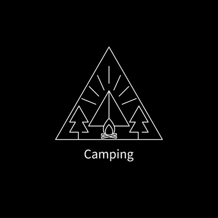 Logo camping, icon tourism, travel, tent, forest and mountains, linear symbol emblem Vector illustrationのイラスト素材