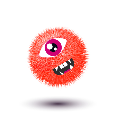 Furry monster, round cartoon prickly character isolated on white. Vector illustrationのイラスト素材