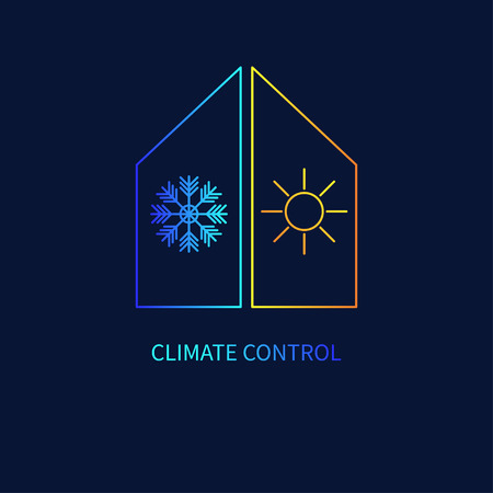 Climate control linear icon, gradient house with snowflake and sunのイラスト素材