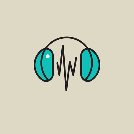 Headphones icon, music, music wave vector stockの写真素材