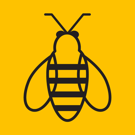 Icon of bee on yellow background, honeybee. Vector illustrationの写真素材