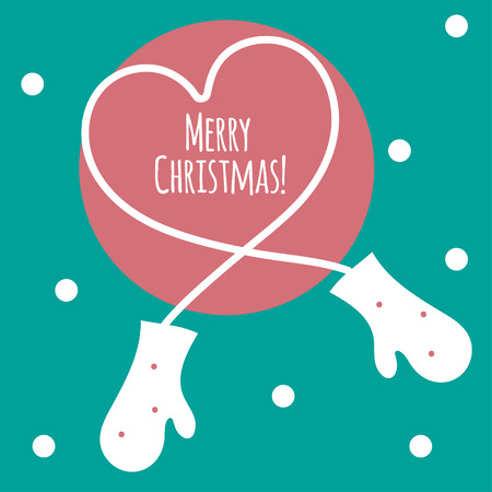 pair of mittens and heart, merry christmas card. vector illustrationのイラスト素材