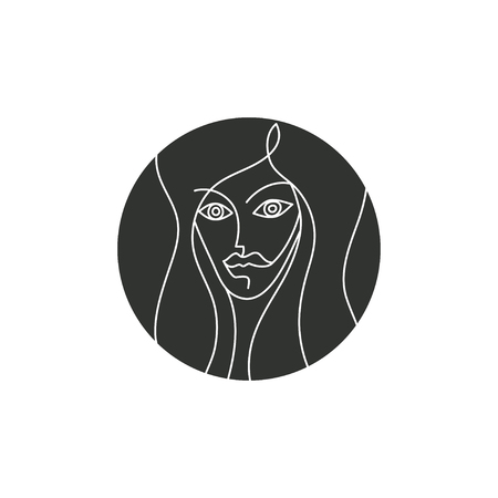 linear girl face, thin line portrait, beauty salon logo, t-shirt print, beautiful stylized woman. Vector illustrationのイラスト素材