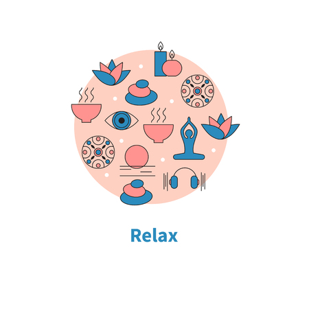 Relaxation, healthy lifestyle, set yoga icons Vector illustrationのイラスト素材