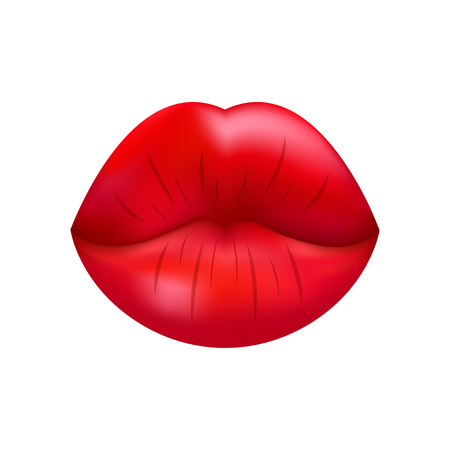 Beautiful red plump lips, print kiss, pop art vector cartoon mesh lipsのイラスト素材