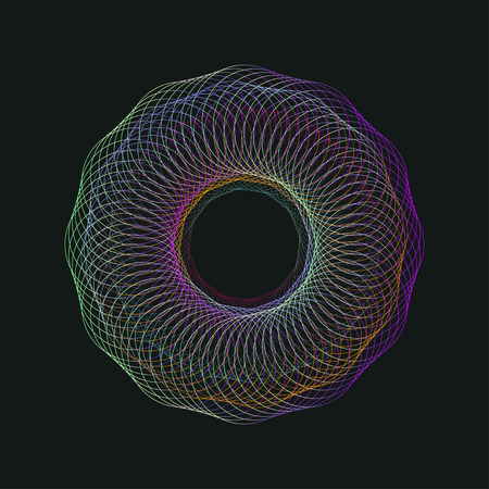 Guilloche element isolated, circle of thin lines, linear blend, digital abstraction, vector illustrationのイラスト素材
