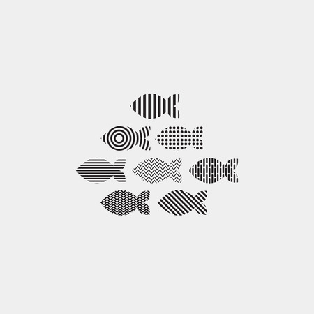 vector abstract black and white fishesのイラスト素材