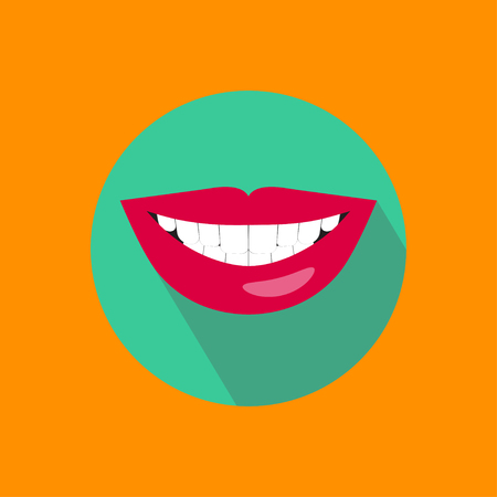 Healthy white teeth, beautiful female smile, teeth whitening vector iconのイラスト素材