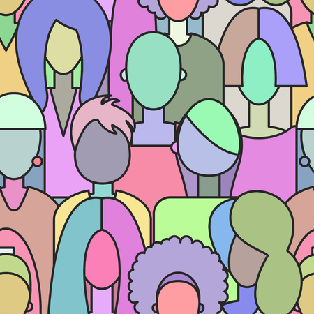 crowd of women, seamless pattern girls, abstract background women, vector banner on international womens day, eighth of march, feministsのイラスト素材