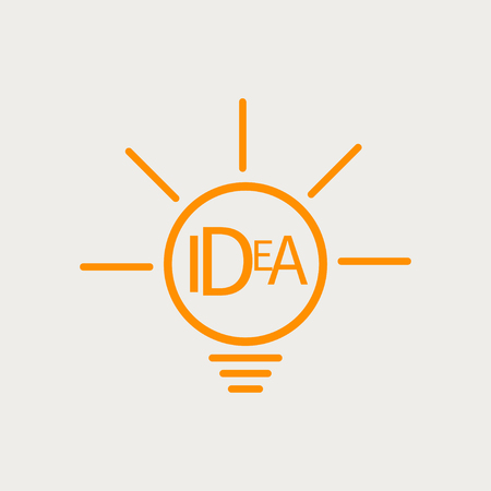 Line icon abstract lamp with rays, concept idea, imagination, creativity, brainstorming. Vector linear illustrationのイラスト素材