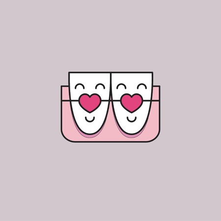 Icon teeth with hearts on braces, dental card on valentines day, dentist banner. Vector illustrationのイラスト素材