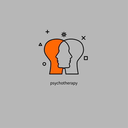 Emotional intelligence, two human profiles, coaching icon, psychologist, empathy symbol, psychiatrist, therapy, psychology sign Vector illustrationのイラスト素材