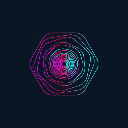 Electro music round wave, geometric gradient abstract graphic design element, isolated gradient wavy circle. Vector illustrationのイラスト素材