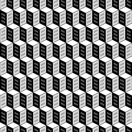 City seamless pattern, 3D building, urban background. Vector illustrationのイラスト素材