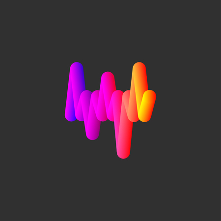 Sonic color rainbow gradient blend wave. Music wave isolated on dark background, music curve. Vector illustrationのイラスト素材