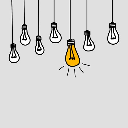 Banner with bulb lamps, symbol of intelligence, genius, idea of business insight, concept of leadership. Vector illustrationのイラスト素材