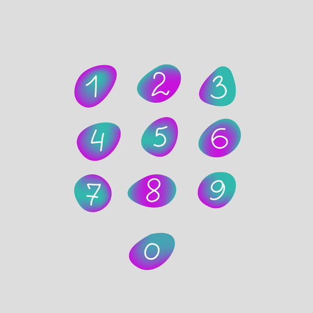 Numbers from zero to nine in gradient bubbles, set lettering numbers. Vector illustrationのイラスト素材