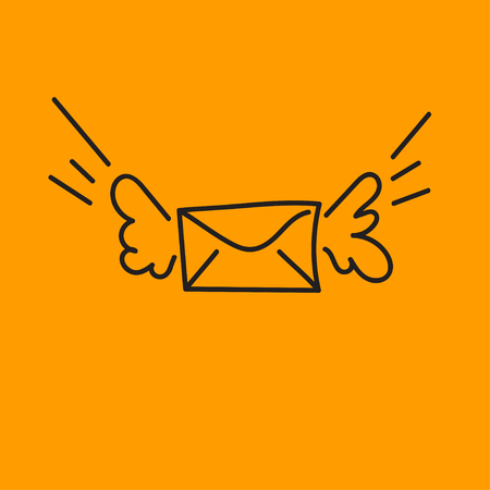 Sketch letter with wings, doodle envelope, hand drawn envelope, mail illustration, email. Line Vector Isolatedのイラスト素材