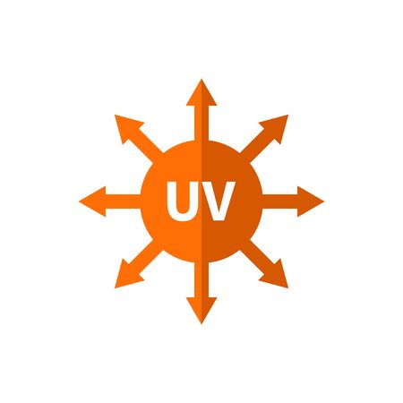 UV, ultraviolet, sun rays icon, sun with arrows. Vector isolated flat illustrationのイラスト素材