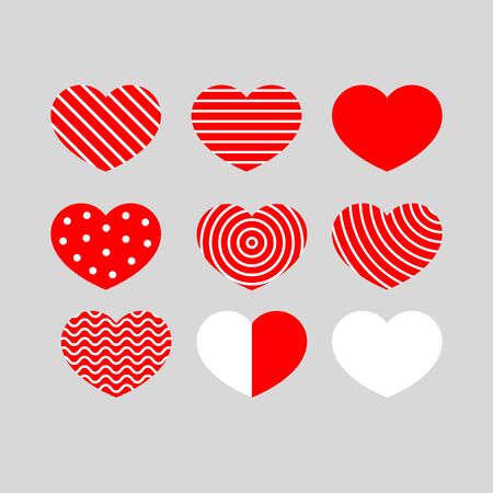 Set of red hearts with geometric patternのイラスト素材