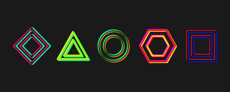 Set of geometric elements, shapes with glitch effect. Vector logo template collectionのイラスト素材
