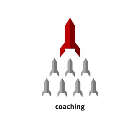 Coach business concept, rocket launch, startup, group teamwork vector illustrationのイラスト素材