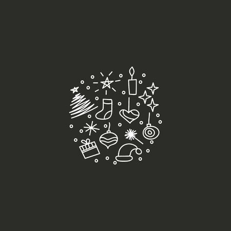 Set of hand drawn xmas elements, vector christmas collection, gift, tree,  snowflake, vector designのイラスト素材