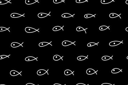 tiny fishes on white background, seamless animal pattern for textile, fabric, sketch with fishes, cute sea pattern, vector black and white designのイラスト素材