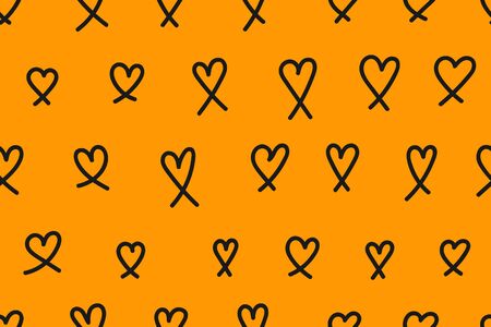 Background with hearts, seamless pattern with hearts, love backdrop, orange and black vector...