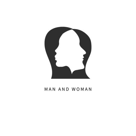 Two profiles, man and woman, family psychology icon, couple logo. Vector illustrationのイラスト素材