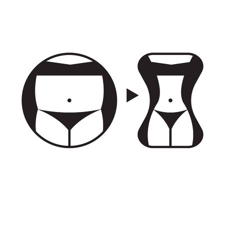 Female body before and after weight loss, comparison of large belly and slim waist. Vector illustrationのイラスト素材