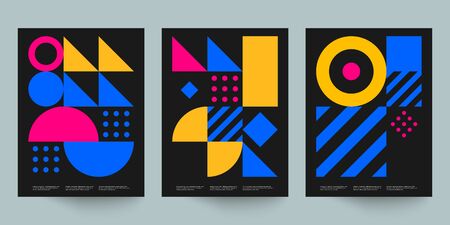Bauhaus geometric minimal poster, cover for booklet, brochure, vector color template, black and yellow swiss patternのイラスト素材