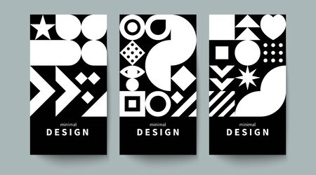 Vertical monochrome flyer in the style of scandinavian design, geometric background with shapes, black and white vector graphicsのイラスト素材