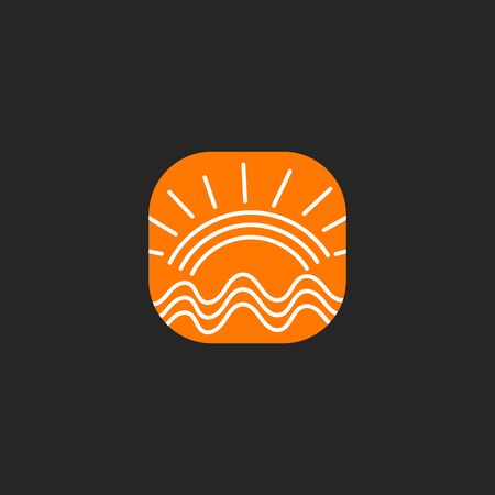 Sun and sea icon, hand drawn travel log, orange vector signのイラスト素材