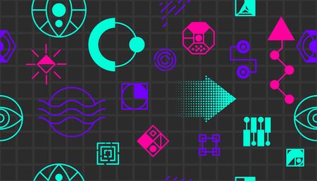 Modern memphis pattern, great design for any purposes. Memphis style geometric pattern. Vector retro illustration. Blue abstract background. Abstract geometric shape. のイラスト素材
